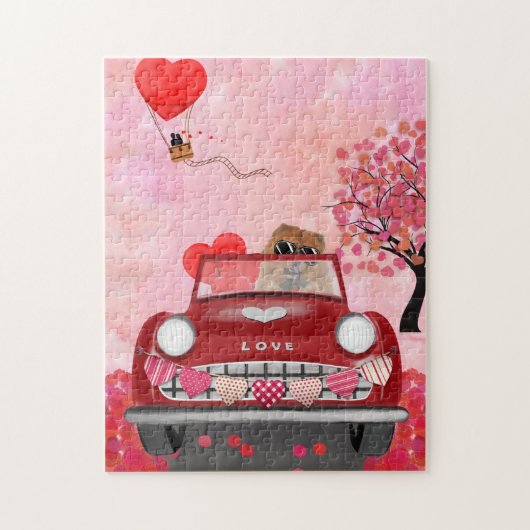 Puzzle Chow Chow Chien voiture avec les coeurs Valentine' (Vertical)