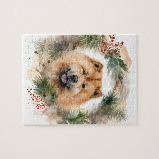 Puzzle chow chow Christmas Wreath Festive Pup (Horizontal)