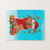 Puzzle Chow Chow dans la neige avec cadeaux de Noël (Horizontal)