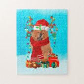 Puzzle Chow Chow dans la neige avec cadeaux de Noël (Vertical)