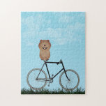Puzzle Chow Chow Dog assis sur un vélo Vintage<br><div class="desc">Puzzle avec un adorable Chow Chow Chow assis sur une bicyclette à l'ancienne,  un jour d'été bleu.</div>