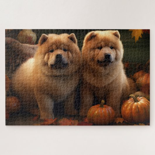 Puzzle Chow Chow Puppy Autumn Delight Pumpkin (Horizontal)