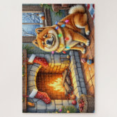 Puzzle Chow Chow Sitting Fireplace with Christmas Lights (Vertical)