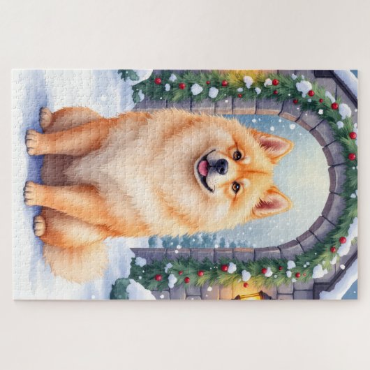 Puzzle Chow Chow Snowy Stone Courtyard Christmas Art (Horizontal)