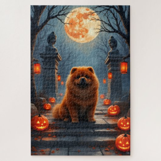 Puzzle Chow Chow Temple Haunted Halloween Art (Vertical)