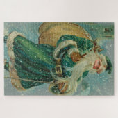 Puzzle Christmas Greetings-Retro Santa Claus Postcard (Horizontal)