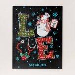 Puzzle Christmas Love Nurse Cute Médicale Snowman Nom<br><div class="desc">Ce design moderne comprend le texte "Amour" dans la typographie moderne amusante accentué avec une infirmière de snowman, stéthoscope, flocons de neige, saint et sucres de canne. Personnalisé avec votre nom en éditant le texte dans la zone de texte fournie #infirmier #nurselife #médecin #santé #noël #puzzles #jigsawpuzzles #jigsaw #gamesnight #games...</div>