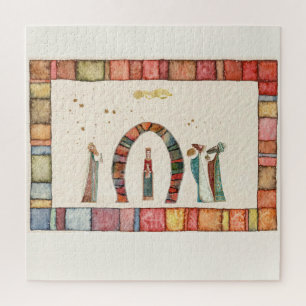 Puzzle Christmas nativity scene Keychain Ceramic Ball Ch