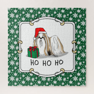 Puzzle Christmas Santa Hat Shih Tzu (tan white) Dog Cute