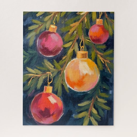 Puzzle Christmas Tree Ornaments Watercolor (Vertical)