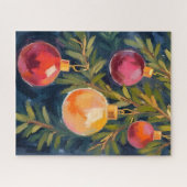 Puzzle Christmas Tree Ornaments Watercolor (Horizontal)