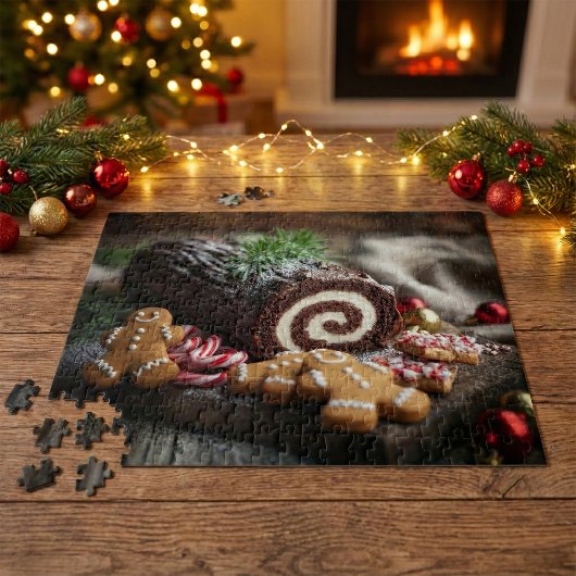 Puzzle Christmas Yule Log Dessert Scene