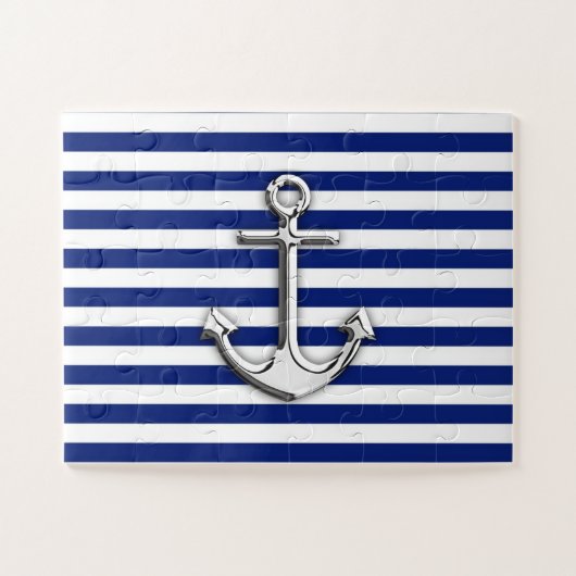Puzzle Chrome Comme Ancre sur la Marine Blue Stripes Déco (Horizontal)