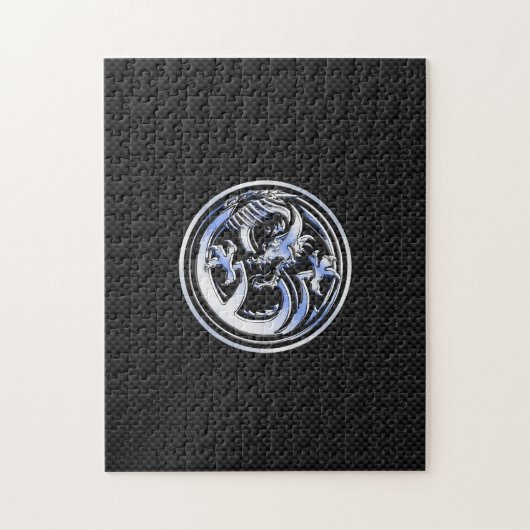 Puzzle Chrome Dragon Crest sur Carbon Fibres Impression (Vertical)