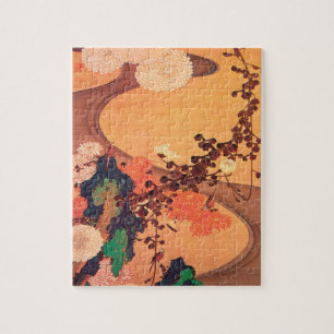 Puzzle Chrysanthèmes par un ruisseau avec des rochers (17