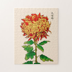 Puzzle Chrysanthemum japonais vintage. Jaune et orange