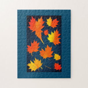 Puzzle Chute doré orange feuille marine bleu arrière - pl