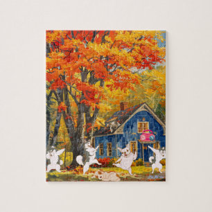 Puzzle chute oranger heureux chiens cottage forêt coucher