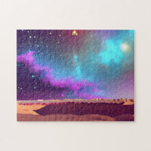 Puzzle Ciel bleu et pourpre cosmique et étoiles sur le dé