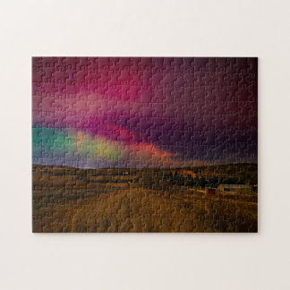 Puzzle Ciel nocturne d'Aurore Boréale | Paysage de prairi