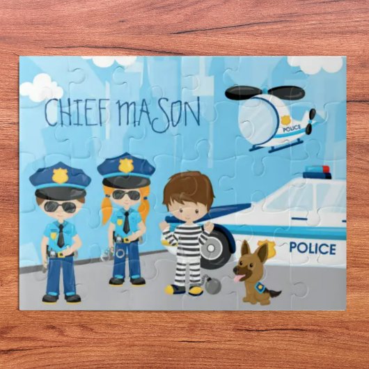 Puzzle Cignon petit homme de police avec prénom