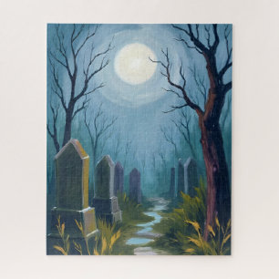 Puzzle Cimetière hanté Peinture effrayante d'Halloween
