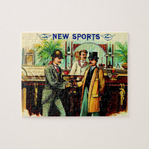 Puzzle circa 1900 New Sports boîte à cigares étiquette