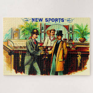 Puzzle circa 1900 New Sports boîte à cigares étiquette