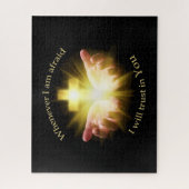 Puzzle Citation biblique avec les mains tenant Croix (Vertical)