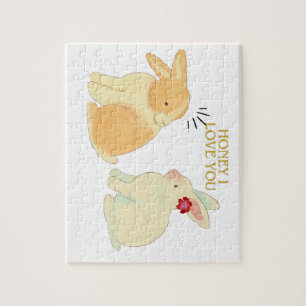 Puzzle Citation d'amour mignonne Bunny Couple - "Chéri, j