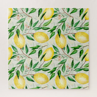 Puzzle citrons aquarelle, motif de fruits sans soudure.