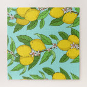 Puzzle Citrons, Arrière - plan Bleu Vibrant sans couture. (Horizontal)