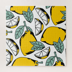 Puzzle citrons dessinés à la main, motif vibrant.