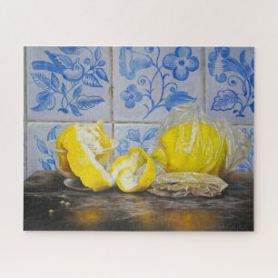 Puzzle Citrons et Azulejos — Nature morte classique bleu