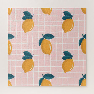 Puzzle Citrons, géométrie rétro, motif sans couture d'été