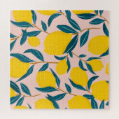 Puzzle citrons illustrés : motif transparent rose (Horizontal)