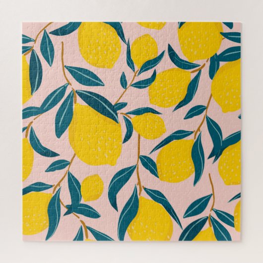 Puzzle citrons illustrés : motif transparent rose (Vertical)