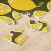 Puzzle Citrons jaunes et motif vert olive : Citrus modern (Côté)