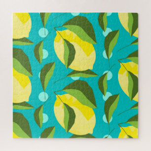 Puzzle Citrons Polka Point : Arrière - plan bleu.