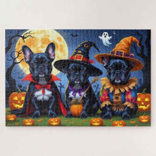 Puzzle Citrouille de Bulldogs de France noire Halloween d (Horizontal)