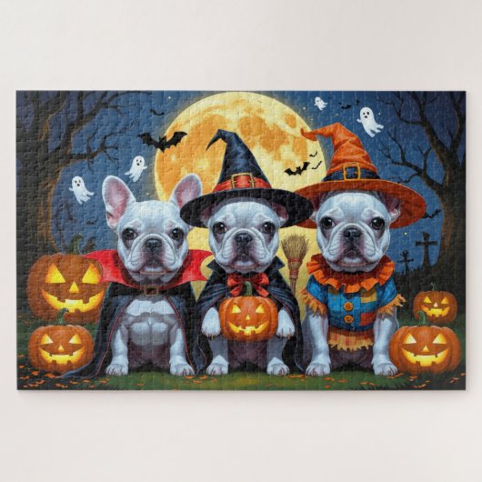 Puzzle Citrouille de Bulldogs français Halloween drôle (Horizontal)