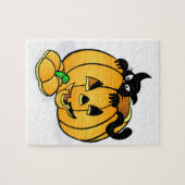 Puzzle Citrouille d'Halloween avec chat noir (Horizontal)