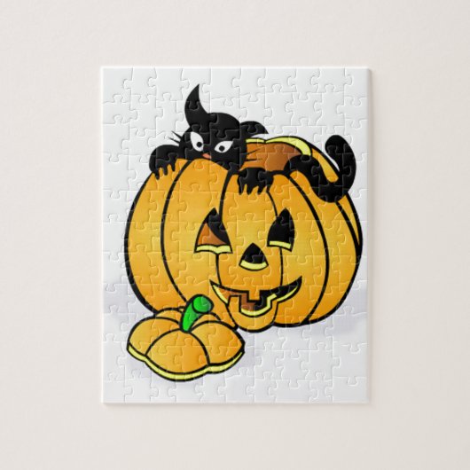 Puzzle Citrouille d'Halloween avec chat noir (Vertical)