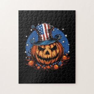 Puzzle Citrouille d'Halloween avec drapeau patriotique de