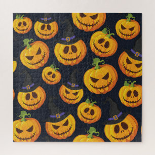 Puzzle Citrouille d'Halloween : Motif de sorcière Vintage