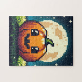 Puzzle citrouille Halloween 8 bits sous la lune (Horizontal)