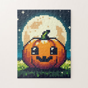 Puzzle citrouille Halloween 8 bits sous la lune