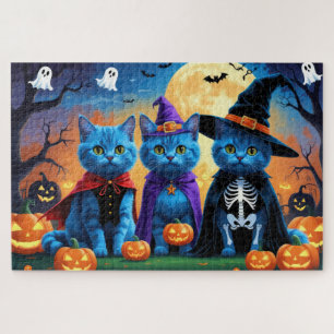 Puzzle Citrouille russe Blue Cats Halloween drôle