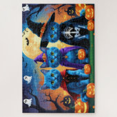 Puzzle Citrouille russe Blue Cats Halloween drôle (Vertical)