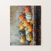 Puzzle Citrouilles d'automne colorés sur table rustique (Vertical)
